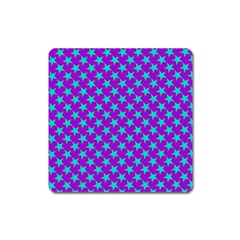 Turquoise Stars Pattern On Purple Square Magnet by BrightVibesDesign