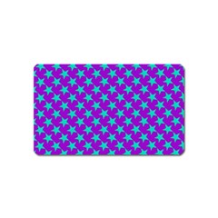 Turquoise Stars Pattern On Purple Magnet (name Card) by BrightVibesDesign