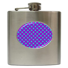 Turquoise Stars Pattern On Purple Hip Flask (6 Oz) by BrightVibesDesign