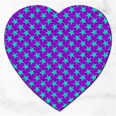 Turquoise Stars Pattern On Purple Jigsaw Puzzle (heart) by BrightVibesDesign