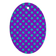 Turquoise Stars Pattern On Purple Oval Ornament (two Sides) by BrightVibesDesign