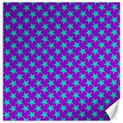 Turquoise Stars Pattern On Purple Canvas 16  X 16  by BrightVibesDesign