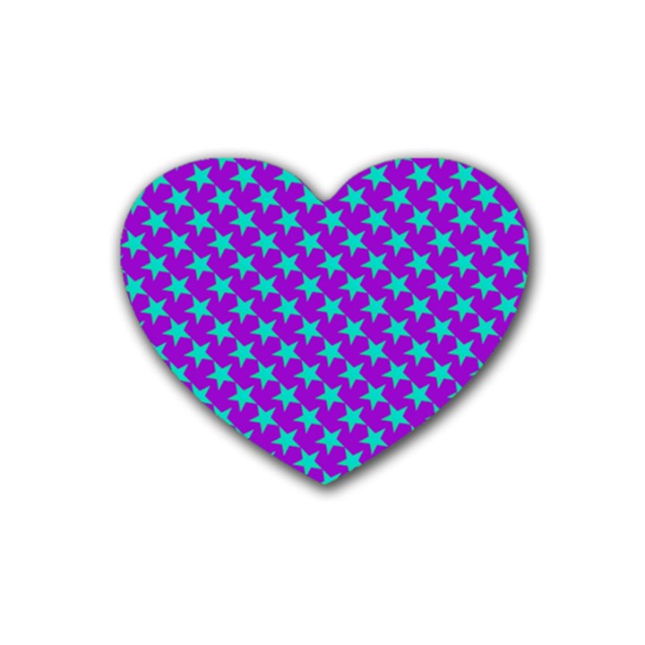 Turquoise Stars Pattern On Purple Rubber Coaster (Heart) 