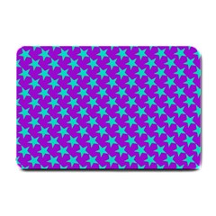 Turquoise Stars Pattern On Purple Small Doormat  by BrightVibesDesign