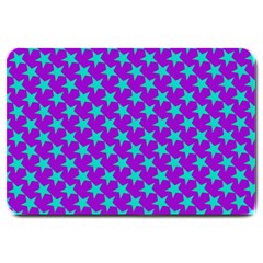 Turquoise Stars Pattern On Purple Large Doormat  by BrightVibesDesign