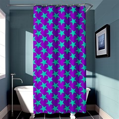 Turquoise Stars Pattern On Purple Shower Curtain 36  X 72  (stall)  by BrightVibesDesign