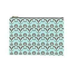 Easter Damask Pattern Robins Egg Blue And Brown Cosmetic Bag (large) by emilyzragz