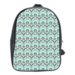 Easter Damask Pattern Robins Egg Blue And Brown School Bag (large) by emilyzragz