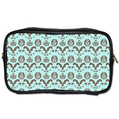 Easter Damask Pattern Robins Egg Blue And Brown Toiletries Bag (one Side) by emilyzragz