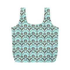 Easter Damask Pattern Robins Egg Blue And Brown Full Print Recycle Bag (m) by emilyzragz