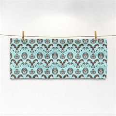 Easter Damask Pattern Robins Egg Blue And Brown Hand Towel by emilyzragz