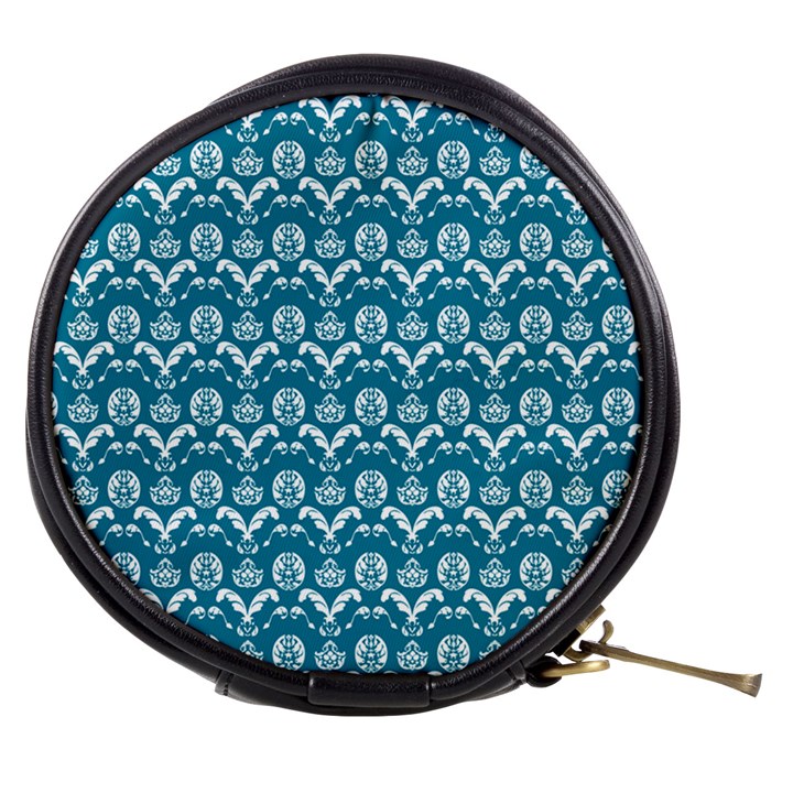 Easter Damask Pattern Deep Teal Blue and White Mini Makeup Bag