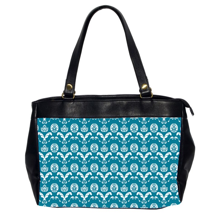 Easter Damask Pattern Deep Teal Blue and White Oversize Office Handbag (2 Sides)