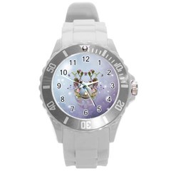 Easter Egg With Flowers Round Plastic Sport Watch (l) by FantasyWorld7