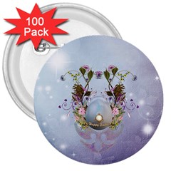 Easter Egg With Flowers 3  Buttons (100 Pack)  by FantasyWorld7