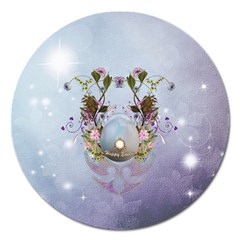 Easter Egg With Flowers Magnet 5  (round) by FantasyWorld7