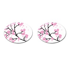 Blossoms Branch Cherry Floral Cufflinks (oval) by Pakrebo