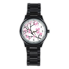 Blossoms Branch Cherry Floral Stainless Steel Round Watch by Pakrebo