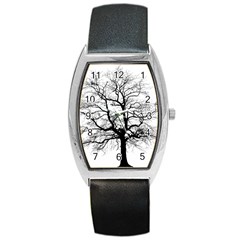 Tree Silhouette Winter Plant Barrel Style Metal Watch by Pakrebo