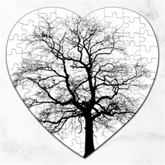 Tree Silhouette Winter Plant Jigsaw Puzzle (heart) by Pakrebo