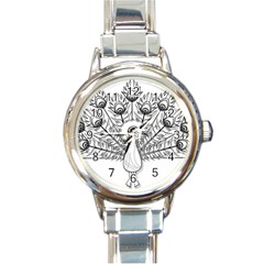 Peacock Plumage Display Bird Round Italian Charm Watch by Pakrebo