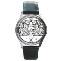 Peacock Plumage Display Bird Round Metal Watch by Pakrebo