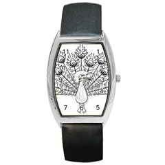 Peacock Plumage Display Bird Barrel Style Metal Watch by Pakrebo