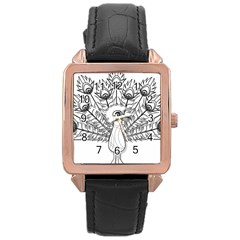 Peacock Plumage Display Bird Rose Gold Leather Watch  by Pakrebo