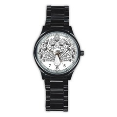 Peacock Plumage Display Bird Stainless Steel Round Watch by Pakrebo