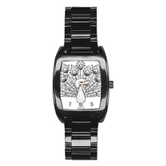 Peacock Plumage Display Bird Stainless Steel Barrel Watch by Pakrebo