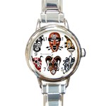 Tribal Masks African Culture Set Round Italian Charm Watch Front