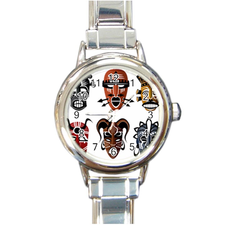 Tribal Masks African Culture Set Round Italian Charm Watch