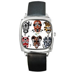 Tribal Masks African Culture Set Square Metal Watch by Pakrebo