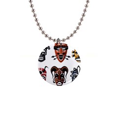 Tribal Masks African Culture Set 1  Button Necklace by Pakrebo