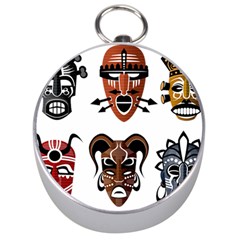 Tribal Masks African Culture Set Silver Compasses by Pakrebo