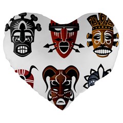 Tribal Masks African Culture Set Large 19  Premium Flano Heart Shape Cushions by Pakrebo