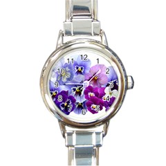 Pansy Isolated Violet Nature Round Italian Charm Watch by Pakrebo