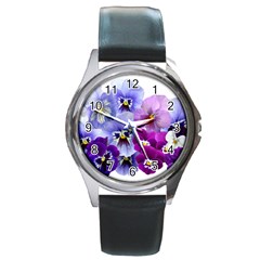 Pansy Isolated Violet Nature Round Metal Watch by Pakrebo