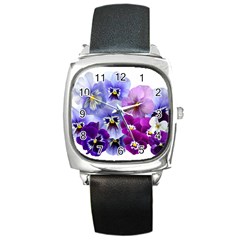 Pansy Isolated Violet Nature Square Metal Watch by Pakrebo