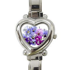 Pansy Isolated Violet Nature Heart Italian Charm Watch by Pakrebo