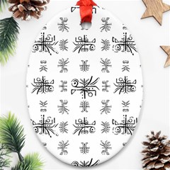 Black And White Ethnic Design Print Oval Ornament (two Sides)