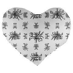 Black And White Ethnic Design Print Large 19  Premium Heart Shape Cushions by dflcprintsclothing