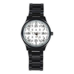 Black And White Ethnic Design Print Stainless Steel Round Watch by dflcprintsclothing