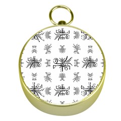 Black And White Ethnic Design Print Gold Compasses