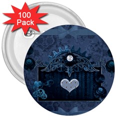 Elegant Heart With Steampunk Elements 3  Buttons (100 Pack)  by FantasyWorld7