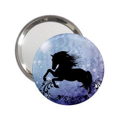 Wonderful Black Horse Silhouette On Vintage Background 2 25  Handbag Mirrors by FantasyWorld7