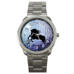 Wonderful Black Horse Silhouette On Vintage Background Sport Metal Watch by FantasyWorld7