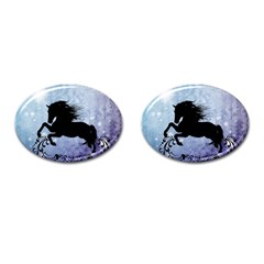 Wonderful Black Horse Silhouette On Vintage Background Cufflinks (oval) by FantasyWorld7