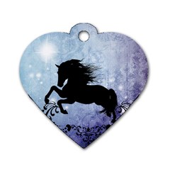 Wonderful Black Horse Silhouette On Vintage Background Dog Tag Heart (one Side) by FantasyWorld7