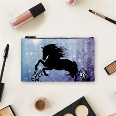 Wonderful Black Horse Silhouette On Vintage Background Cosmetic Bag (small) by FantasyWorld7